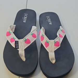 J. Crew White and Pink Strawberry Sandals